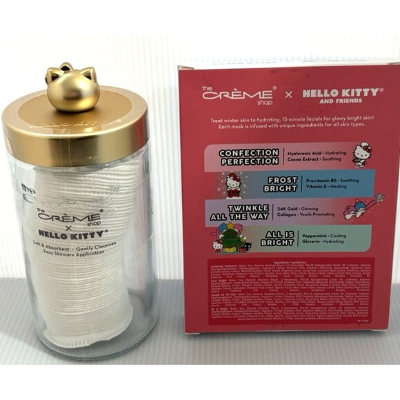 Hello Kitty Crème Shop Skincare Set Cotton Pads & 4pc Holiday Sheet Masks NEW - Picture 4 of 9